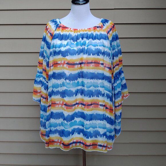 New Directions Multicolor Watercolor Abstract Blouse Flowy Sleeves Artistic - Picture 3 of 11